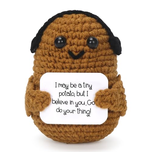 Positive Kartoffel Puppe, Pocket Hug Mini Headset Potato, Kreative Strickwolle Kartoffel-Häkelpuppe mit Aufmunterung Karte, Geschenk für Frauen Freundin Geburtstags Weihnachten Motivations A27-3 von Sprinlot