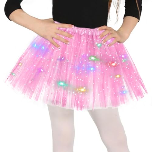 Rosa TüllDeko Mädchen, Sterne Pailletten Tanzkleid, Dehnbaren MiniDeko Mit LED Lichter, 30cm kleine Mädchen Tütü Deko BallettDeko für Fasching Halloween Karneval, Ballett Dress für 3-8 Jahre Kinder von Sprinlot