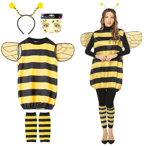 Sprinlot Bienenkostüm Erwachsene, Bienenflügel Damen, Bienen Kostüm L mit Flügeln Haarbänder, Kostüm Karneval Dress Up Party Cosplay Damen C14 von Sprinlot