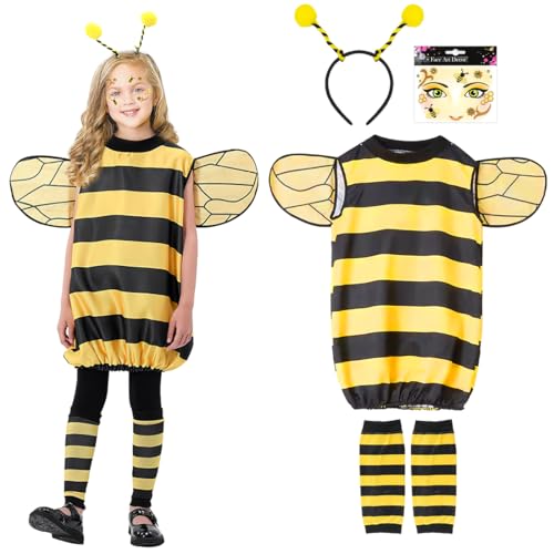 Sprinlot Bienenkostüm Kinder, Bienenflügel Mädchen, Bienen Kostüm mit Flügeln Haarbänder, Kostüm Karneval Dress Up Party Cosplay Kinder 120cm C13 von Sprinlot