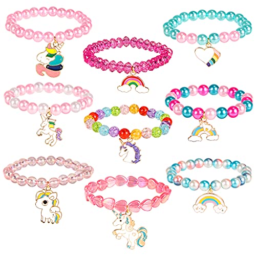 Sprinlot Einhorn Armband, Einhorn Geschenke Mädchen, 9 Stück Armband der Freundschaft, Einschulung Geschenke Mädchen, Einhorn Mitgebsel Kinderparty, Geburtstagsgeschenk Kinder von Sprinlot