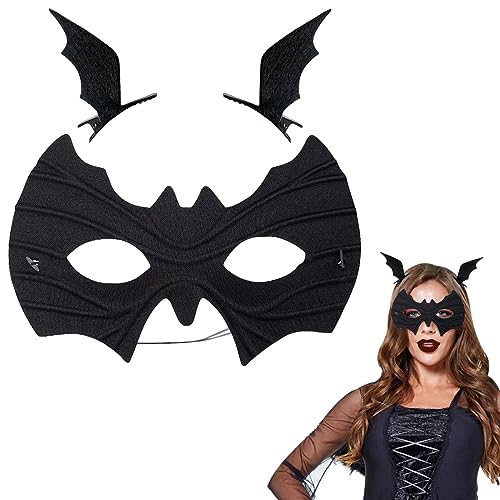 Sprinlot Fledermaus Maske, Karneval Schwarze Maske, Haarspangen Fledermaus, Halloween Augenmaske, Maske für Maskerade Karneval Cosplay Party von Sprinlot