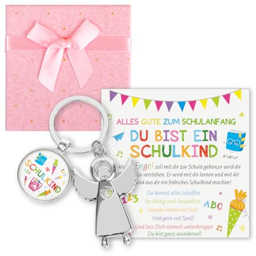 Sprinlot Schutzengel Schulanfang, Schutzengel Schlüsselanhänger mit Karte Einschulung, Schulkind Geschenk, Glücksbringer Schulanfang, Erster Schultag Geschenk für Mädchen und Junge von Sprinlot