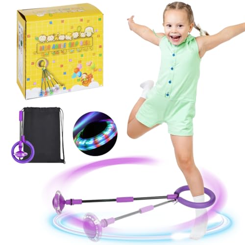 Swing Wheel mit Lichtrad, Blinkender Sprungball, Springring Fußkreisel, Faltbarer Flash Jumping Ball Kinder, Lila Knöchelsprungball Springender Ball, Fettverbrennungsspiel für Kinder und Erwachsene von Sprinlot