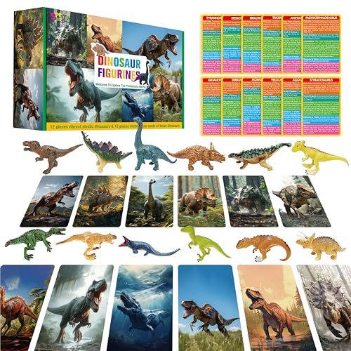 12 Dinosaurier-Figuren mit 12 Einführungskarten, Tragbare Dinosaurier-Figuren Montessori Spielzeug Wissenschaftliches Lernspiel für Homeschool Vorschule Kleinkinder Kinder von SpriteGru