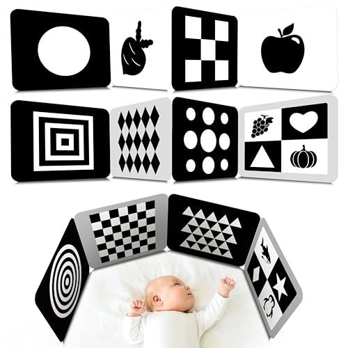 2 Stück Babystimulationskarten, doppelseitige, kontrastreiche Schwarz-Weiß-Bilderkarten, sensorische Entwicklungskarten nach Montessori für Neugeborene, Jungen und Mädchen, 0-3 Monate Bauchlage von SpriteGru