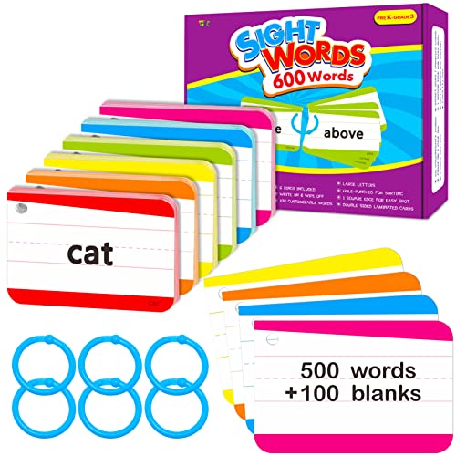 500 „Dolch & Fry Sight Words”-Flash-Karten; 50 Blanko-Karten; 6 Ringe; geeignet vom Kindergarten bis zur dritten Klasse; (Englische Ver.) von SpriteGru