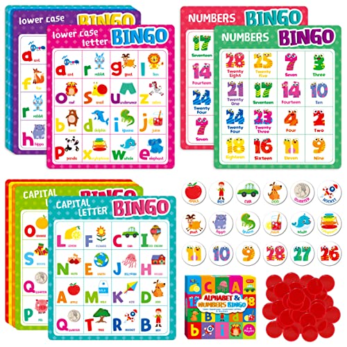 SpriteGru Alphabetisches Bingospiel, Bingospiel mit Großbuchstaben, Kleinbuchstaben und Zahlen, Bingo-Brettspiel ABC und 123, für Kinder im Vorschulgarten von 4 bis 8 Jahren, Klassenzimmer und Zuhause von SpriteGru