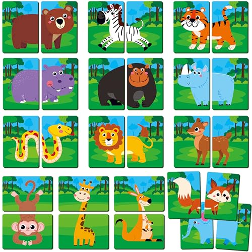 Dschungel-Tier-Memory-Spiel, 28 Dicke Karten für das Wildtier-Kopf-und-Schwanz-Matching-Spiel für 1-5 Spieler, Memory-Matching-Spiel für Kinder ab 18 Monaten von SpriteGru