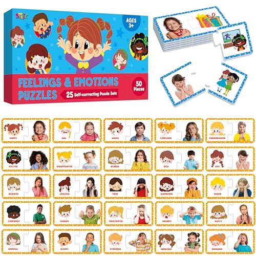 Gefühle & Emotionen Puzzle-Karten, 50-teilige Puzzles mit verschiedenen Stimmungen - Gefühle erkennen Lernen, Lernspielzeug für Kinder mit Autismus, ADHS - Pädagogische Werkzeuge von SpriteGru