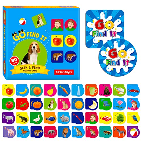 SpriteGru Go Find It Spiel, 80 Stück Seek & Find Karten 40 Paar quadratische runde Karten Buntes Lernspielzeug Lustige Familienspiele für Kleinkinder von SpriteGru