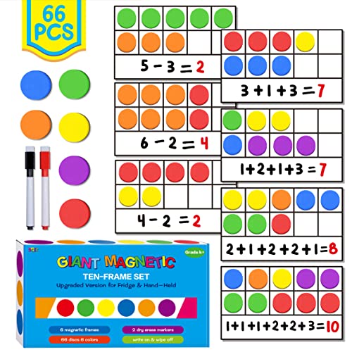 Magnetische Zehn-Felder-Tafel, 6 Tafeln (mit leerem Schreibbereich) und 66 Bunte Scheiben mit 2 Markierungen; (verbesserte tragbare Version für den Kühlschrank); von SpriteGru