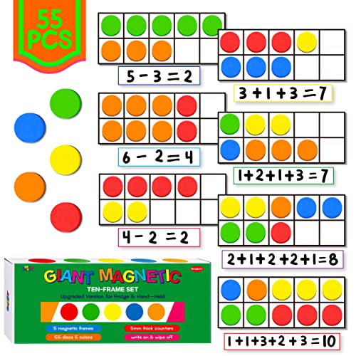 SpriteGru Magnetisches Zehner-Rahmen-Set, inklusive 5 Rahmen (Nicht ausgehöhlt) und 55 farbenreichen Scheiben (verbesserte Version für Kühlschrank & tragbar) von SpriteGru