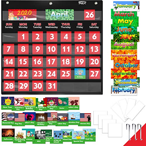 Schwarz Kalender-Diagramm mit Taschen und 76 Karten (68 illustrierte Aktivitätskarten, 8 trocken abwischbare Flash-Karten und 3 Haken 51 cm x 48 cm) von SpriteGru