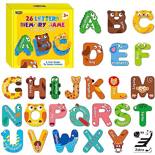 SpriteGru Alphabet Memory Game, 26 Paare Memory Matching Game Niedliche Tierbild-Matching-Spiele für Kleinkinder im Vorschulalter 3 4 5 Jahre alt von SpriteGru