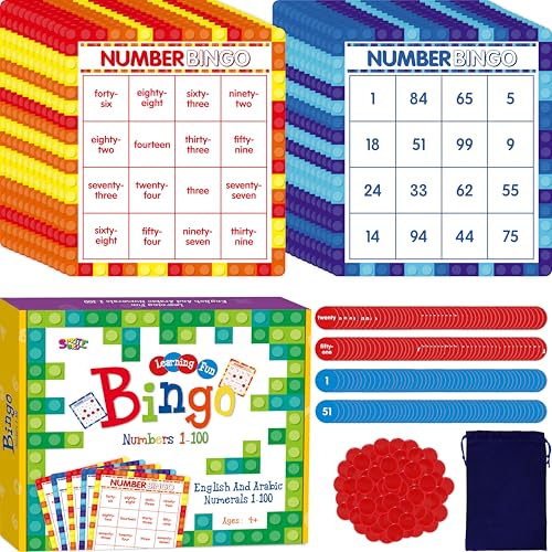 SpriteGru Zahlen-Bingo-Spiel, Zahlen 1-100 Bingo-Brettspiel Lernen & Zählen zum Lesen 2 Versionen Zahlen-Erkennungs-Spiel für Kinder 5-12, Perfekt für den Unterricht & Zuhause von SpriteGru