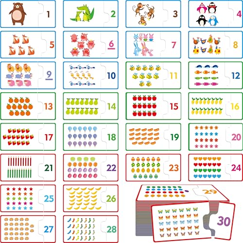 Zahlenpuzzle-Spiele, 60 Zahlen-Zuordnungspuzzles Nummer 1-30, beidseitiges selbstkorrigierendes Zahlen-Mathe-Spiel, Frühkindliches Lernspielzeug von SpriteGru