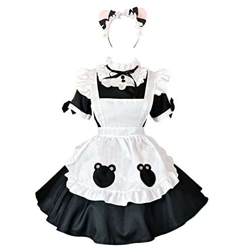 Spritumn-Home Dienstmädchen-Kostüm, Anime, Cosplay, französisches Dienstmädchen-Kostüm, schwarzes kurzärmeliges Kleid mit weißer Schürze, falscher Kragen, französische Dienstmädchen-Schürze, Erwachsenenkleid, Kostüm, Cosplay, Verkleidungsset von Spritumn-Home