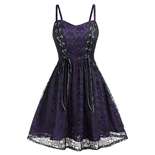 Spritumn-Home Halloween-Kleid, schwarz, Gothic-Kleid, Halloween-Kleid, Vampirkleid, A-Linie, Totenkopfkleid, Übergröße, Partykleider für Damen, Halloween-Kostüm für Damen von Spritumn-Home