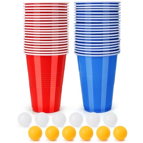 Spyrtb Bierpong Becher Set, Beer Pong Becher, 40 Beerpong Becher(500ML) +12 Tischtennisbälle, Wiederverwendbare, Red Cups Für Party Trinkspiele Camping Geburtstag Hochzeit von Spyrtb