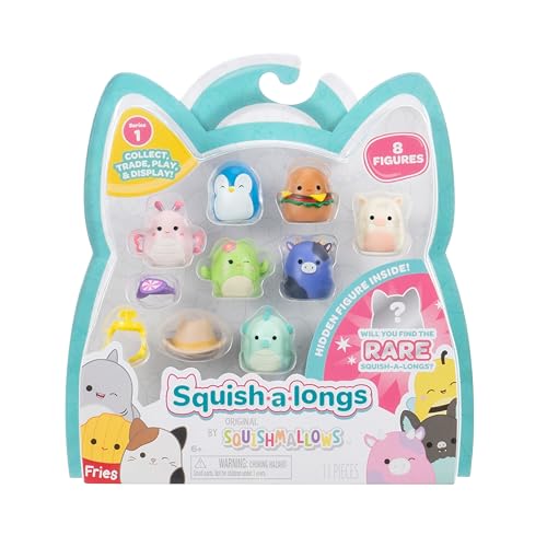 Squish-a-longs 8er-Pack – Serie 1, Stil 1 – (8) 2,5 cm Mini-Quish mit 2 Zubehörteilen, Ring und Sammleranleitung – Sammeln, Handeln und Spielen von Squish-a-longs