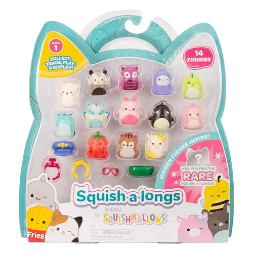 Squish-a-longs Original Squishmallows 14 Stück – 2,5 cm Mini-Squish mit 4 Zubehörteilen, 1 Ring und einem Sammlerhandbuch – Sammeln, Handeln und Spielen von Squish-a-longs