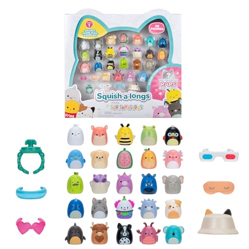 Squish-a-longs von Original Squishmallows 25er Pack - Serie 1 - (25) 2,5 cm Mini-Squish mit 5 Zubehörteilen, Ring und Collectors Guide - Sammeln, Tauschen und Spielen von Squish-a-longs