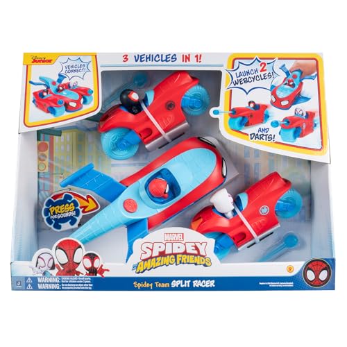 Spidey und seine Super-Freunde SNF0346 - Team Split Racer, 3 in 1 Fahrzeug mit Sound, ab 3 Jahren von Jazwares