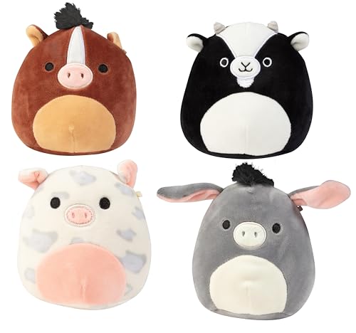 Squishmallow 12,7 cm sortierte einzelne Plüschtiere – erhalten Sie 1 von 4 Stilen – Pferd, Schwein, Esel oder Ziege – niedliche und weiche Bauernhof-Stofftiere – offizielles Kellytoy – tolles Geschenk für Kinder von Squishmallows