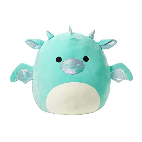 Squishmallow Dragon Miles Plüsch-Stofftier, superweich, 20 cm, Blaugrün, Silberfarben / Weiß von Squishmallows