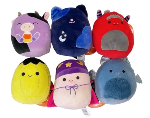 Squishmallows 5 Zoll 2024 Halloween Squad A - 6er Set (Pilz, Kuh, Katze, Monster, Kürbis, Fledermaus) von Squishmallows