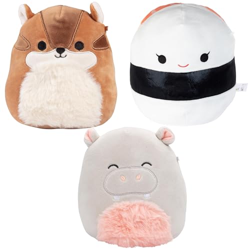 Squishmallows 25,4 cm & 12,7 cm – Set mit 3 Vorteilspackungen – Sushi, Nilpferd, Streifenhörnchen – Offizielles Jazwares Plüsch – Sammlerstück Weiches & Squishy Stofftier Spielzeug – Geschenk für von Squishmallows