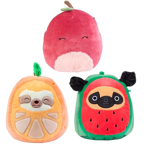 Squishmallows 25,4 cm & 20,3 cm Fruit Squad 3er-Pack Plüsch – Offizieller Jazwares Plüsch – Sammlerstück, weiches Squishy Stofftierspielzeug – Geschenk für Kinder, Mädchen & Jungen von Squishmallows