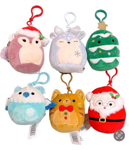 Squishmallows Christmas Squad C Schlüsselanhänger, Mini-Plüschpuppe, 8,9 cm, 6 Stück von Squishmallows