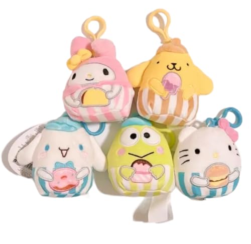 Squishmallows Hello Kitty Mini-Plüschpuppen, Set mit 5 Schlüsselanhängern, 8,9 cm von Squishmallows