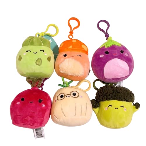 Squishmallows Kellytoy Mini-Plüschpuppe, 8,9 cm, sortiert, Squad, Clip-On-Schlüsselanhänger (Set 6 Veggie Squad) von Squishmallows