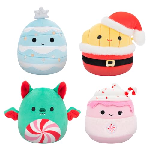 Squishmallows Original 12,7 cm Holiday 4-Pack - Ethel Hot Chocolate, Floyd French Fries, Keiko Blue Christmas Tree, Ricardo Peppermint Bat - Official Jazwares Plush (Little) von Squishmallows