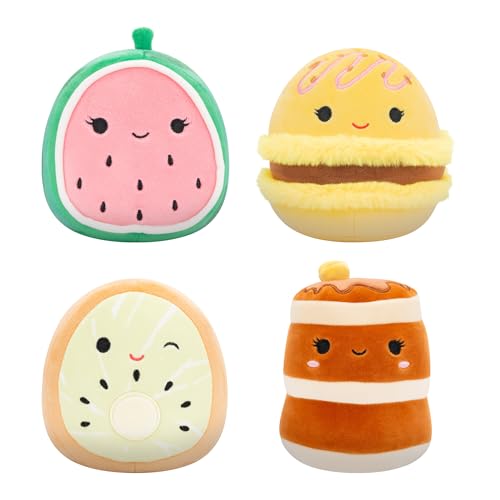 Squishmallows Original 12,7 cm Lebensmittel 4er Pack - Kachina Kiwi, Rayen Pancakes, Visconti Lemon Macaron, Wanda Wassermelone - Offizieller Jazwares Plüsch (Little) von Squishmallows