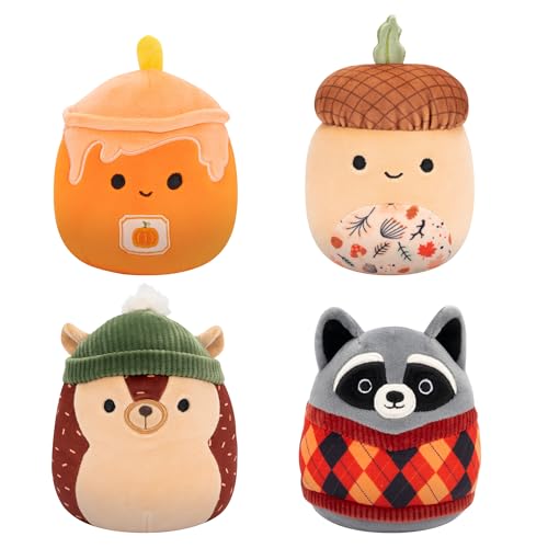 Squishmallows Original 12.7 cm Harvest 4-Pack - Hans Igel, Mac Eichel, Misha Candle, Rocky Raccoon - Official Jazwares Plush (Little) Amazon Exclusive von Squishmallows