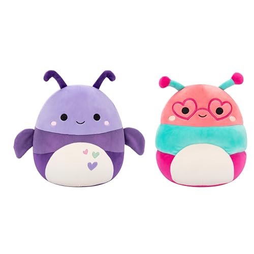 Squishmallows Original 20,3 cm Axel The Purple Beetle + 20,3 cm Griffith The Peach Bookworm - Official Jazwares Valentine's Plush 2-Pack (Little) von Squishmallows