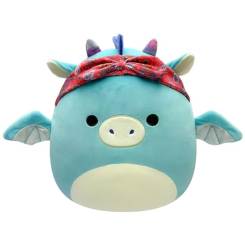 Squishmallows Original 35,6 cm großer Tatiana Blaugrüner Drache mit rotem Bandana – großer ultraweicher offizieller Jazwares Plüsch von Squishmallows