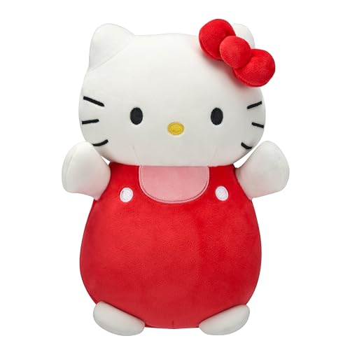 Squishmallows Original Sanrio Hello Kitty in Rot und Rosa Overalls HugMees - Mittelgroßer ultraweicher offizieller Jazwares Plüsch von Squishmallows