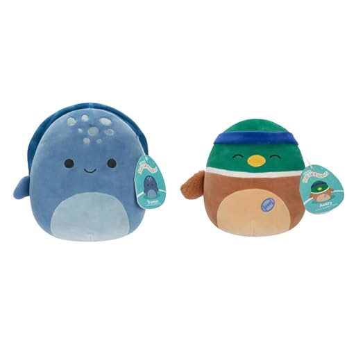 Squishmallows SQCR04118 - Truman die Blaue Lederschildkröte 19 cm & SQCR04124 - Avery die Ente 19 cm, offizielles Kelly Toys Plüsch, superweiches Kuscheltier von Squishmallows