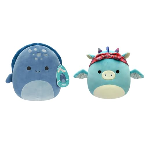 Squishmallows SQCR04118 - Truman die Blaue Lederschildkröte 19 cm & SQCR04125 - Tatiana der Drache 19 cm, offizielles Kelly Toys Plüsch, superweiches Kuscheltier von Squishmallows