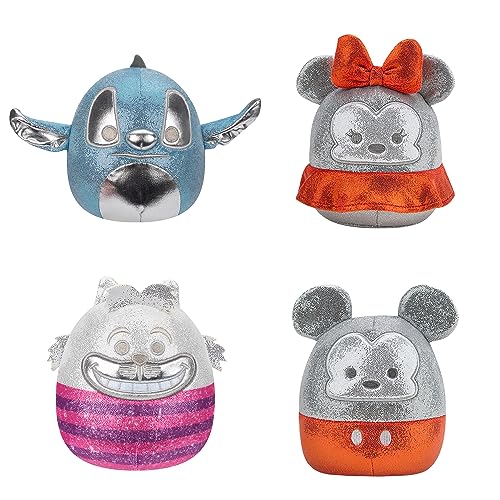 Squishmallows SQDI00234 - Disney 100 4er Pack, offizielles Set mit Micky, Stitch, Grinsekatze & Minnie, je 12,5 cm Plüschfiguren von Squishmallows