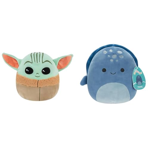 Squishmallows SQK0006 - Grogu 25 cm, offizielles Kelly Toys Plüsch, superweiches Kuscheltier & SQCR04118 - Truman die Blaue Lederschildkröte 19 cm von Squishmallows