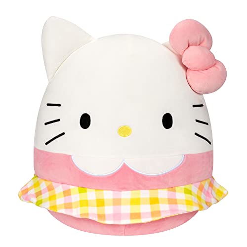 Squishmallows Sanrio Hello Kitty mit Gingham-Rock, 35,6 cm, Plüsch, ultraweich, offizielles Kelly-Spielzeug von Squishmallows