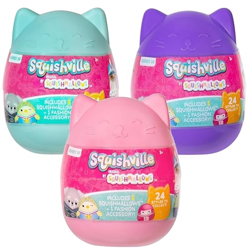 Squishmallows Squishville 3er-Pack Kapseln Serie 10 – Offizieller Jazwares Plüsch – Mini Mystery Stofftier Spielzeug Stile können variieren – Geschenk für Kinder von Squishmallows