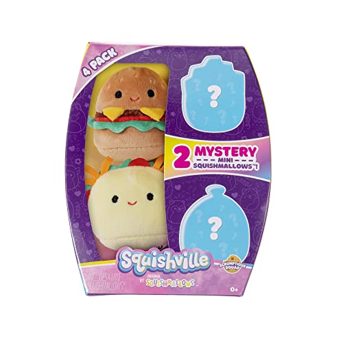 Squishville SQM0239 Snack Squad, superweiche Mini Squishmallows, Multi, 4er Pack, 5 cm Plüschfiguren von Squishville