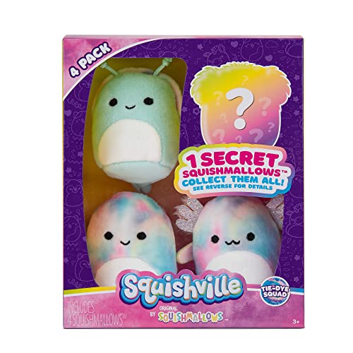 Squishville SQM0328-4er Pack Batik Squad, superweiche Mini-Squishmallows, 5cm Plüschfiguren von Squishville